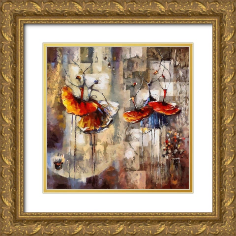 Dancers in Orange Dress Gold Ornate Wood Framed Art Print with Double Matting by Medeiros, Celito