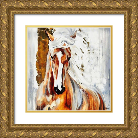 Beautiful Horse Gold Ornate Wood Framed Art Print with Double Matting by Medeiros, Celito