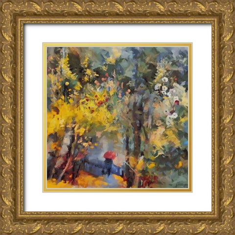 Romantic Path IV Gold Ornate Wood Framed Art Print with Double Matting by Medeiros, Celito