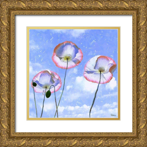 Three Poppies II Gold Ornate Wood Framed Art Print with Double Matting by Medeiros, Celito