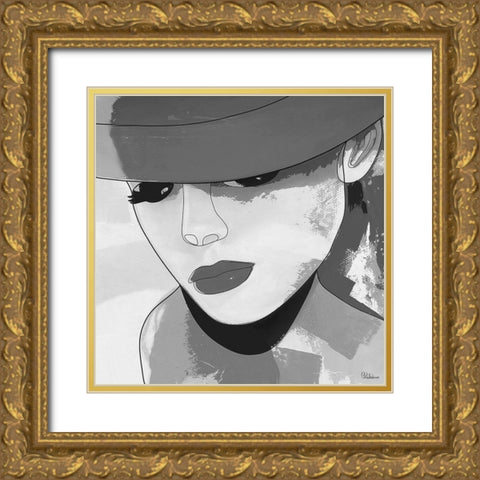 Face BW2 Gold Ornate Wood Framed Art Print with Double Matting by Medeiros, Celito