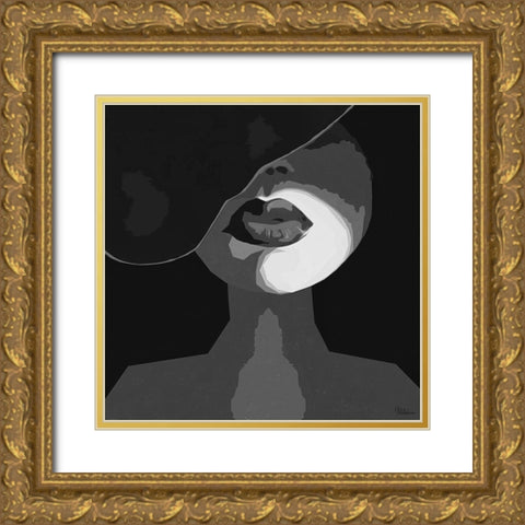 Face BW3 Gold Ornate Wood Framed Art Print with Double Matting by Medeiros, Celito