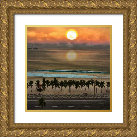 Sunset over the Ocean Gold Ornate Wood Framed Art Print with Double Matting by Medeiros, Celito