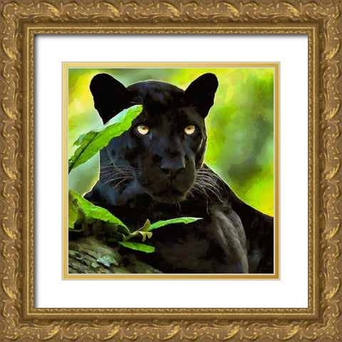 Black Panther Gold Ornate Wood Framed Art Print with Double Matting by Medeiros, Celito