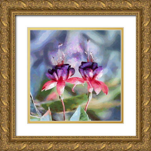 Two Purple Orchids Gold Ornate Wood Framed Art Print with Double Matting by Medeiros, Celito