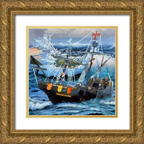 Boat Santa Maria Gold Ornate Wood Framed Art Print with Double Matting by Medeiros, Celito