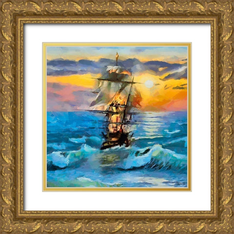 Boat Santa Maria II Gold Ornate Wood Framed Art Print with Double Matting by Medeiros, Celito