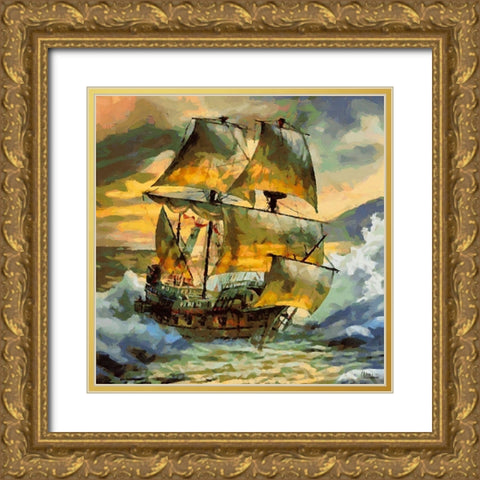 Boat Santa Maria III Gold Ornate Wood Framed Art Print with Double Matting by Medeiros, Celito