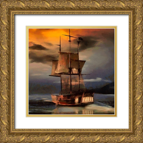 Boat Santa Maria IV Gold Ornate Wood Framed Art Print with Double Matting by Medeiros, Celito
