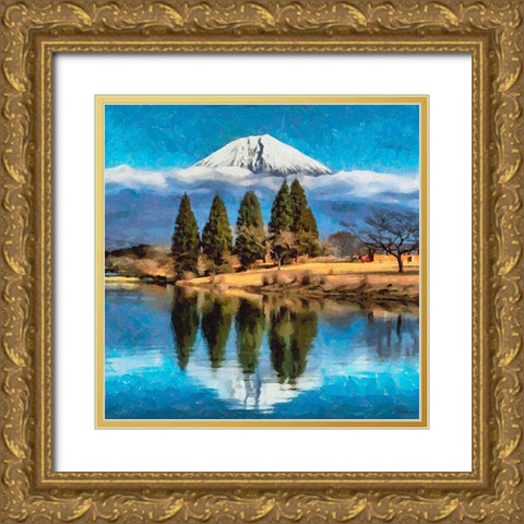 Volcano over the Lake Gold Ornate Wood Framed Art Print with Double Matting by Medeiros, Celito