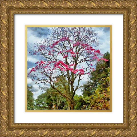 Pink Flowering Tree Gold Ornate Wood Framed Art Print with Double Matting by Medeiros, Celito