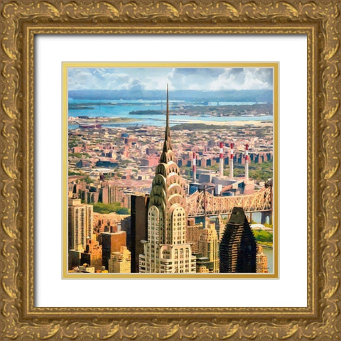 View to Chrysler Building N.Y. Gold Ornate Wood Framed Art Print with Double Matting by Medeiros, Celito