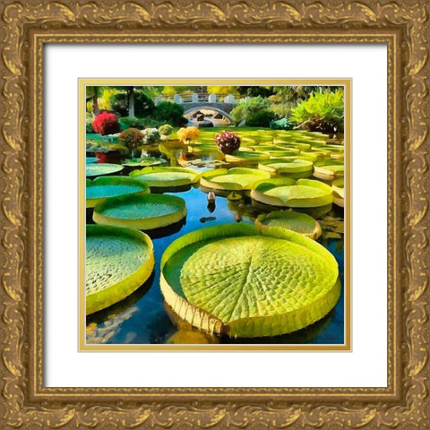 Big Green Watter Lilly Gold Ornate Wood Framed Art Print with Double Matting by Medeiros, Celito