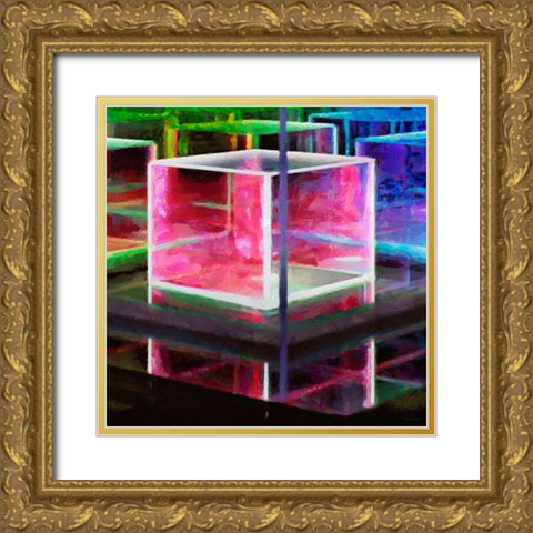 Pink Cube Gold Ornate Wood Framed Art Print with Double Matting by Medeiros, Celito