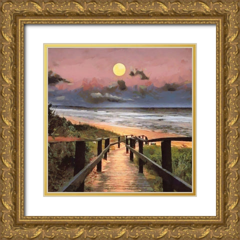 Steps to the Beach Gold Ornate Wood Framed Art Print with Double Matting by Medeiros, Celito