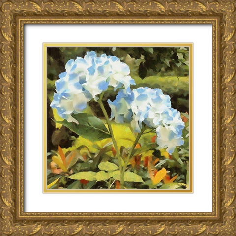 Blue Hydrangea Gold Ornate Wood Framed Art Print with Double Matting by Medeiros, Celito