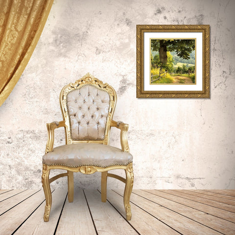 Big Oak by the Way Gold Ornate Wood Framed Art Print with Double Matting by Medeiros, Celito