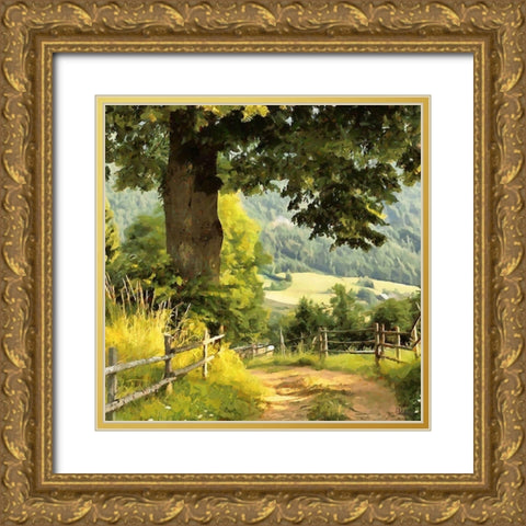 Big Oak by the Way Gold Ornate Wood Framed Art Print with Double Matting by Medeiros, Celito