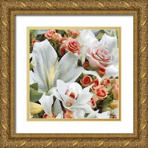 Roses and Lillies Gold Ornate Wood Framed Art Print with Double Matting by Medeiros, Celito