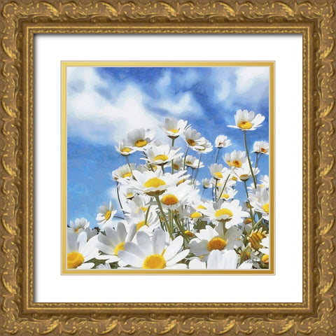 Daisies Gold Ornate Wood Framed Art Print with Double Matting by Medeiros, Celito