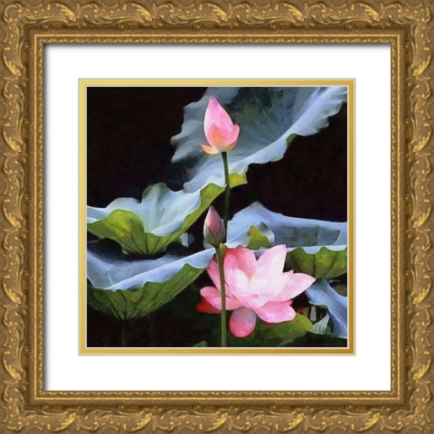 Watter Lilly Gold Ornate Wood Framed Art Print with Double Matting by Medeiros, Celito