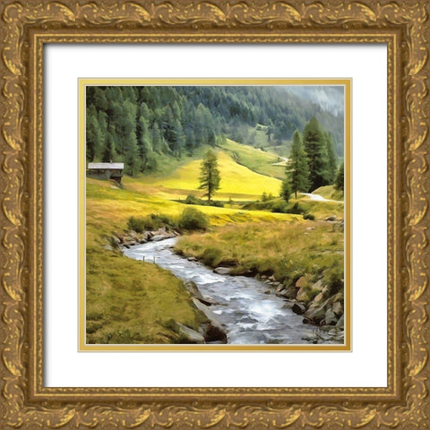 Stream in the Alps Gold Ornate Wood Framed Art Print with Double Matting by Medeiros, Celito