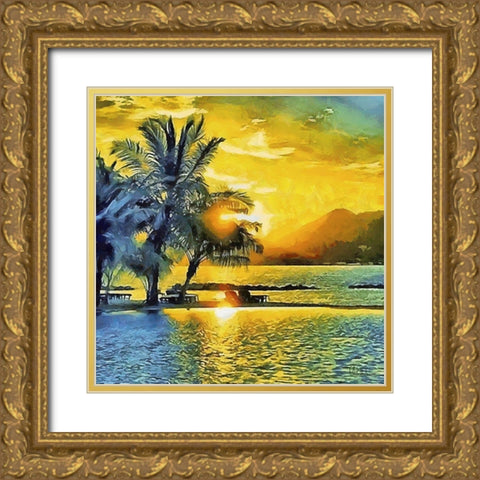 Sunset over the Palms Gold Ornate Wood Framed Art Print with Double Matting by Medeiros, Celito