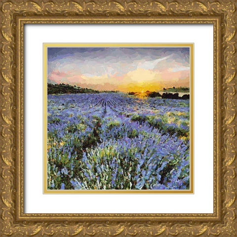 Lavender Field I Gold Ornate Wood Framed Art Print with Double Matting by Medeiros, Celito