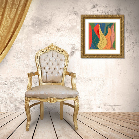 Colorful Leaves I Gold Ornate Wood Framed Art Print with Double Matting by Medeiros, Celito