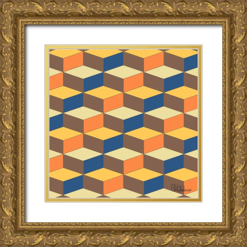 A Game with Abstract Shapes XXX Gold Ornate Wood Framed Art Print with Double Matting by Medeiros, Celito