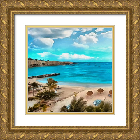 The Beach I Gold Ornate Wood Framed Art Print with Double Matting by Medeiros, Celito
