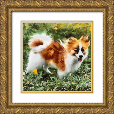 Happy Small Dog Gold Ornate Wood Framed Art Print with Double Matting by Medeiros, Celito