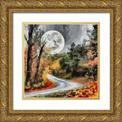 Moon over the Road Gold Ornate Wood Framed Art Print with Double Matting by Medeiros, Celito
