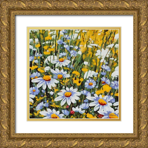 Many White Daisies Gold Ornate Wood Framed Art Print with Double Matting by Medeiros, Celito