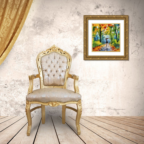 Girl with Umbrella in the Park Gold Ornate Wood Framed Art Print with Double Matting by Medeiros, Celito