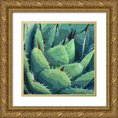 A Green Cactus Gold Ornate Wood Framed Art Print with Double Matting by Medeiros, Celito