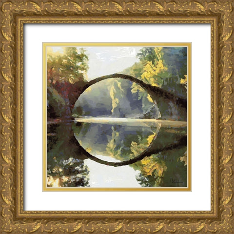 Sunrise over the Bridge Gold Ornate Wood Framed Art Print with Double Matting by Medeiros, Celito