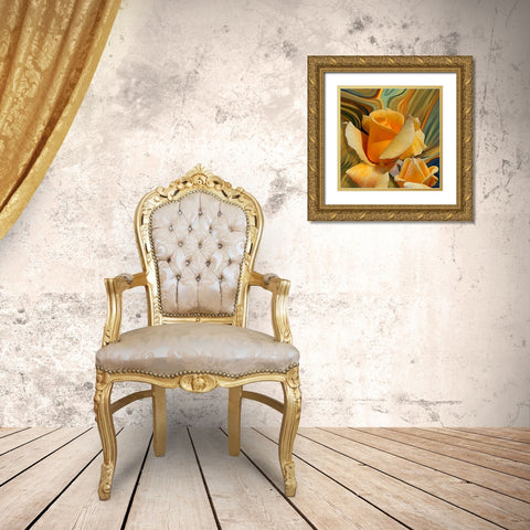 Yellow Rose with Abstract Background Gold Ornate Wood Framed Art Print with Double Matting by Medeiros, Celito