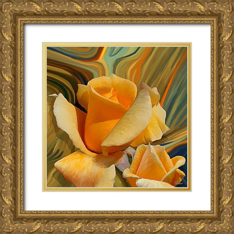 Yellow Rose with Abstract Background Gold Ornate Wood Framed Art Print with Double Matting by Medeiros, Celito