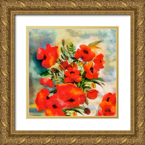 Poppies Gold Ornate Wood Framed Art Print with Double Matting by Medeiros, Celito