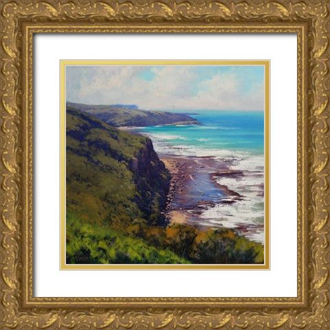 Munmorah Coastline Gold Ornate Wood Framed Art Print with Double Matting by Gercken, Graham