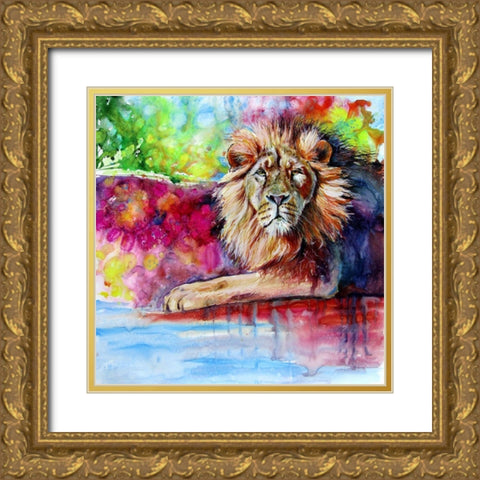 Lion Gold Ornate Wood Framed Art Print with Double Matting by Kovacs, Anna Brigite