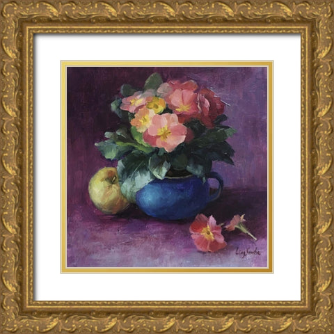 Primrose Still Life Gold Ornate Wood Framed Art Print with Double Matting by Strube, Ling