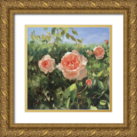 Garden Roses V Gold Ornate Wood Framed Art Print with Double Matting by Strube, Ling