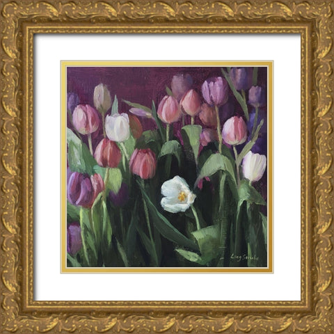 Spring Tulips Gold Ornate Wood Framed Art Print with Double Matting by Strube, Ling