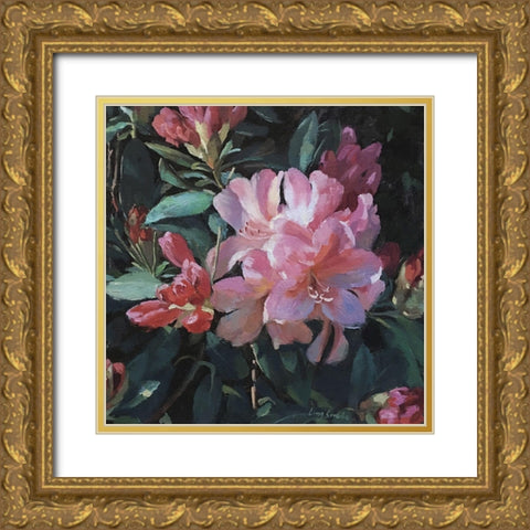 Garden Rhododendron Gold Ornate Wood Framed Art Print with Double Matting by Strube, Ling