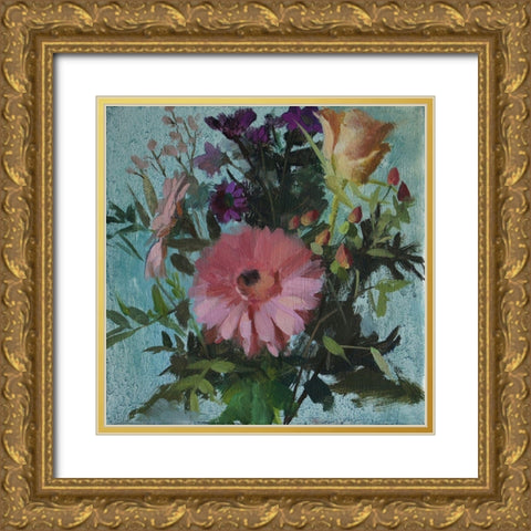 Gerbera Gold Ornate Wood Framed Art Print with Double Matting by Strube, Ling