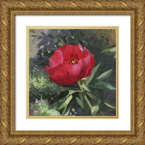 Peony Gold Ornate Wood Framed Art Print with Double Matting by Strube, Ling