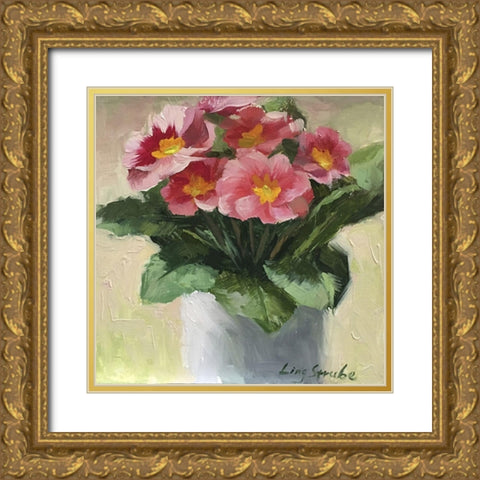 Primroses Gold Ornate Wood Framed Art Print with Double Matting by Strube, Ling