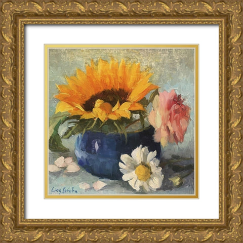 Summer Flowers Gold Ornate Wood Framed Art Print with Double Matting by Strube, Ling